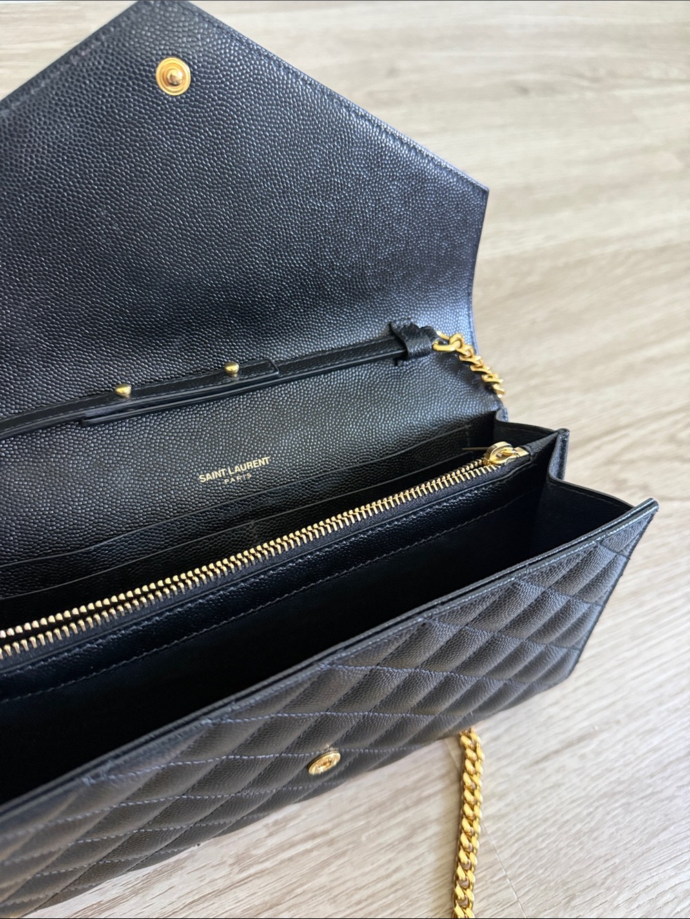 Saint Laurent Black Leather Quilted Chain Crossbody with Gold Logo - Picture 2 of 5